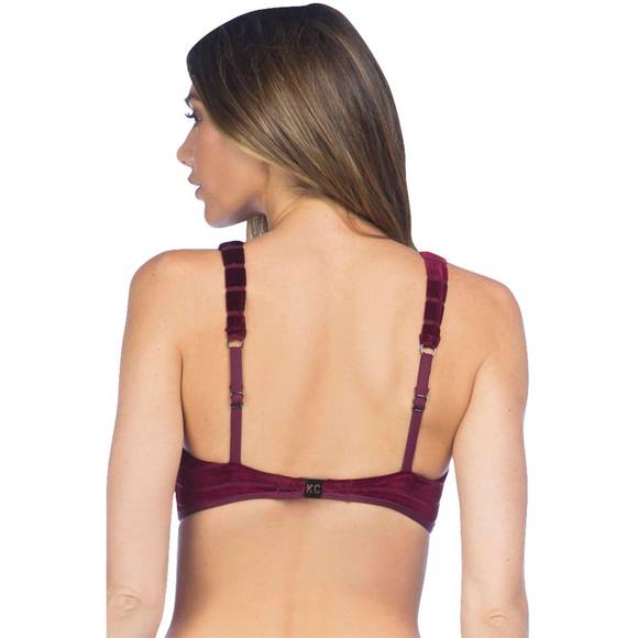 NEW KENNETH COLE stripe mesh high neck bikini top in burgundy velvet - Picture 3 of 3